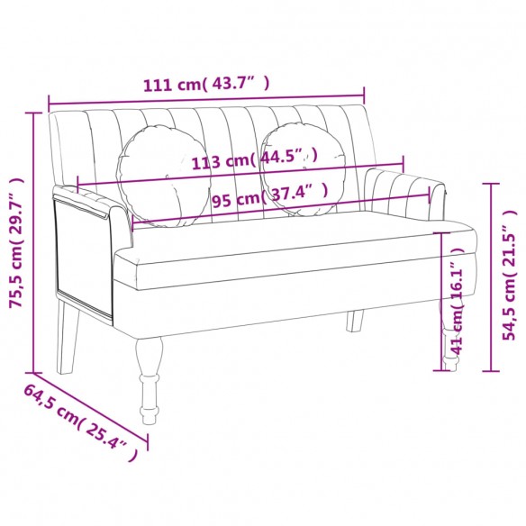 Banc avec coussins bleu 113x64,5x75,5 cm tissu