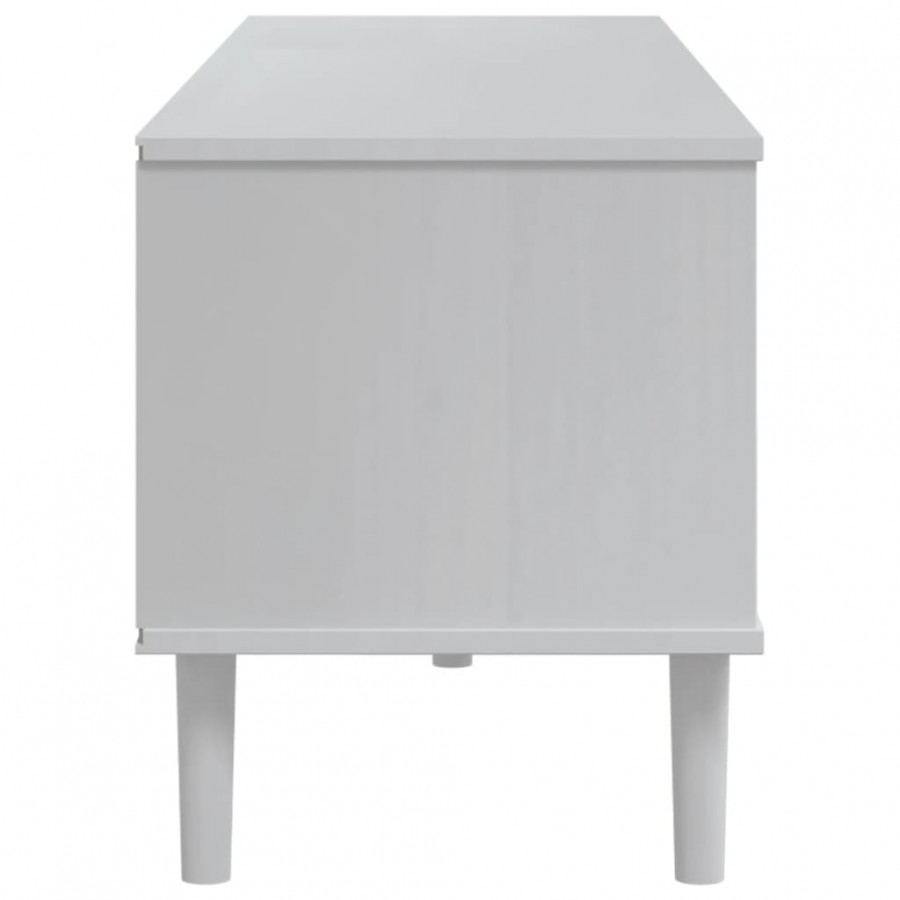 Meuble TV SENJA aspect rotin blanc 158x40x49cm bois massif pin