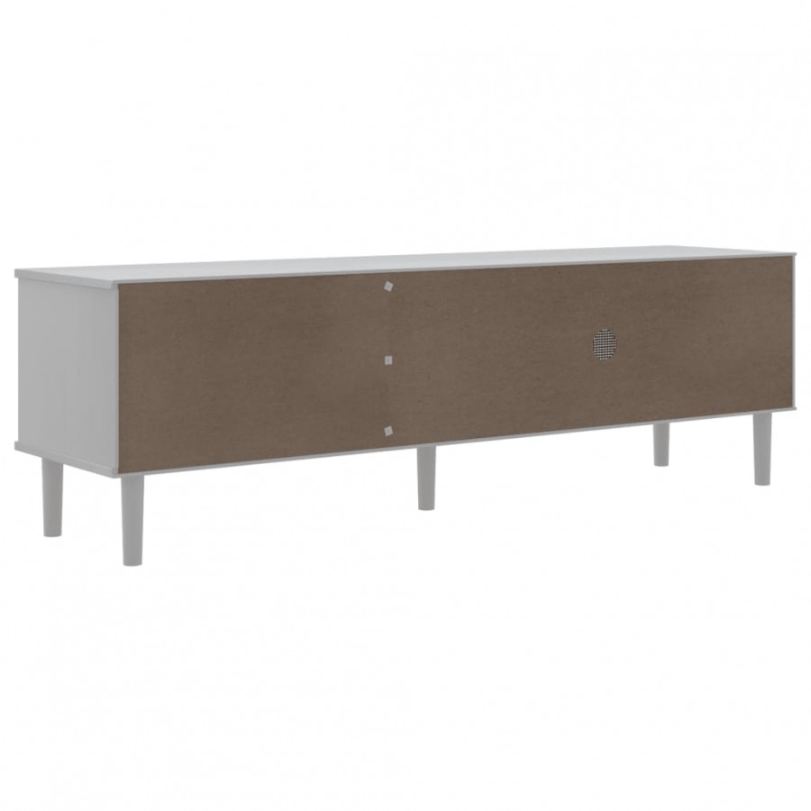 Meuble TV SENJA aspect rotin blanc 158x40x49cm bois massif pin