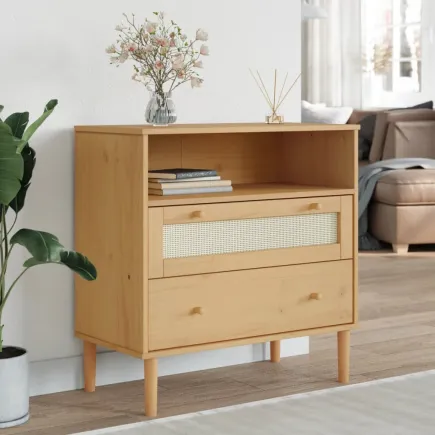 Buffet SENJA aspect rotin marron 80x40x80 cm bois massif de pin 2