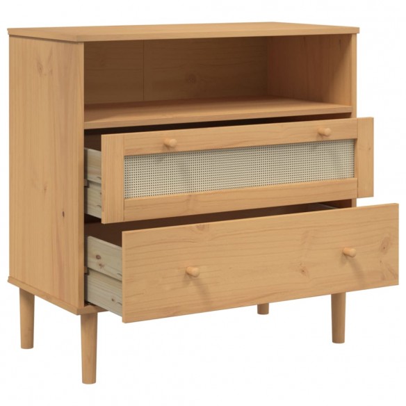 Buffet SENJA aspect rotin marron 80x40x80 cm bois massif de pin