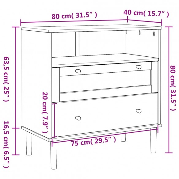 Buffet SENJA aspect rotin marron 80x40x80 cm bois massif de pin