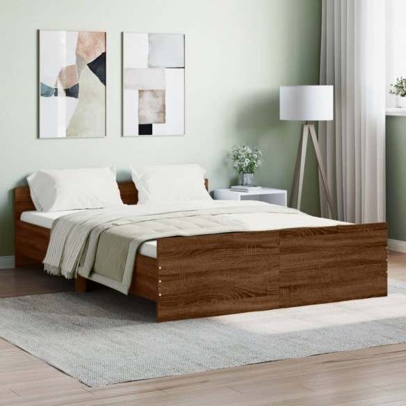 Cadre de lit tête de lit et pied de lit chêne marron 135x190 cm