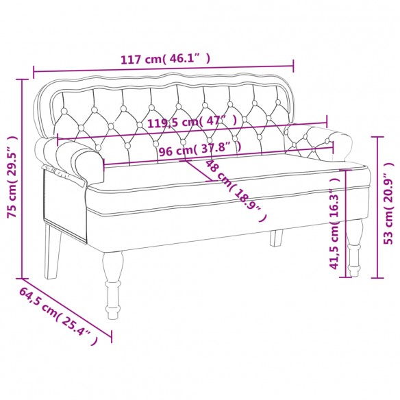 Banc avec dossier jaune 119,5x64,5x75 cm velours