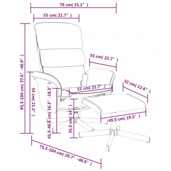 Fauteuil de massage inclinable et repose-pieds gris foncé tissu