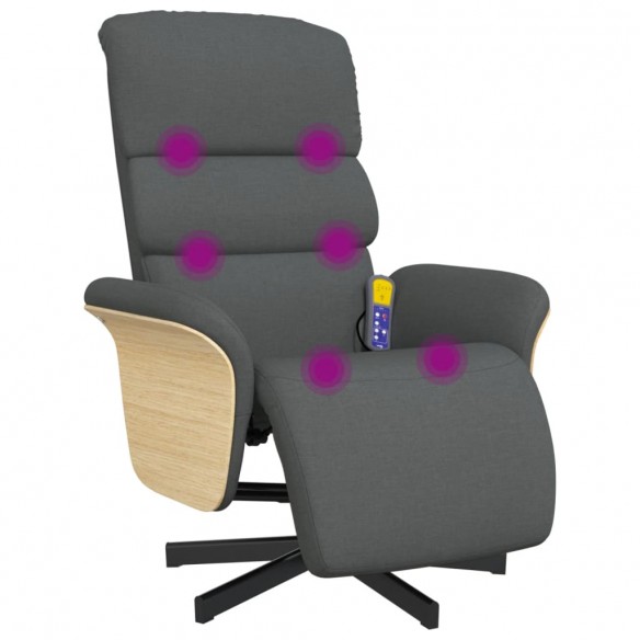 Fauteuil inclinable de massage et repose-pieds gris foncé tissu