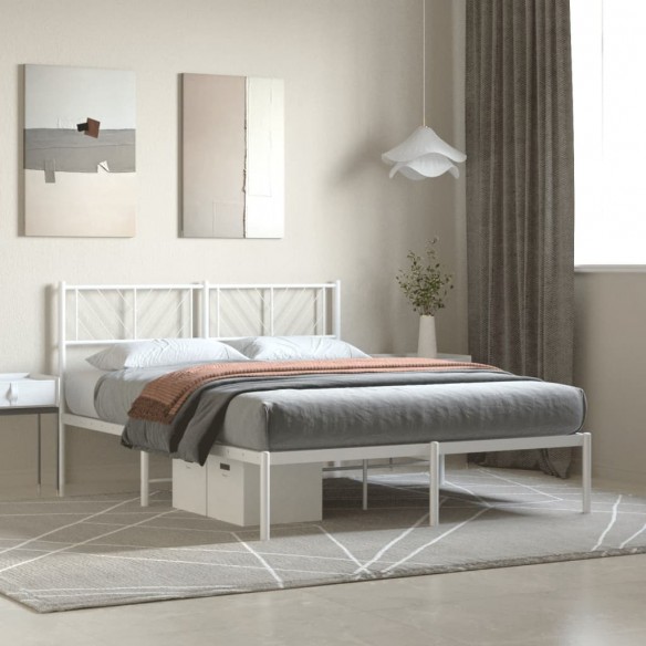 Cadre de lit métal avec tête de lit blanc 120x200 cm