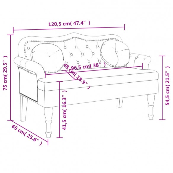 Banc avec coussins gris foncé 120,5x65x75 cm velours