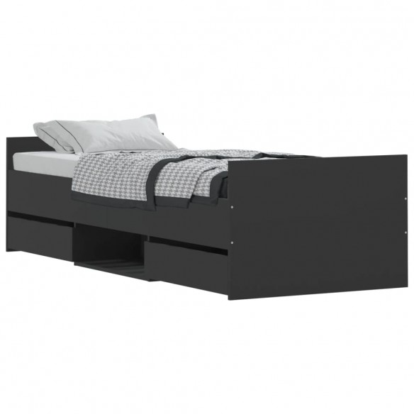 Cadre de lit avec tête de lit/pied de lit noir 75x190 cm