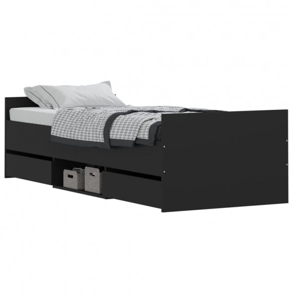 Cadre de lit avec tête de lit/pied de lit noir 75x190 cm