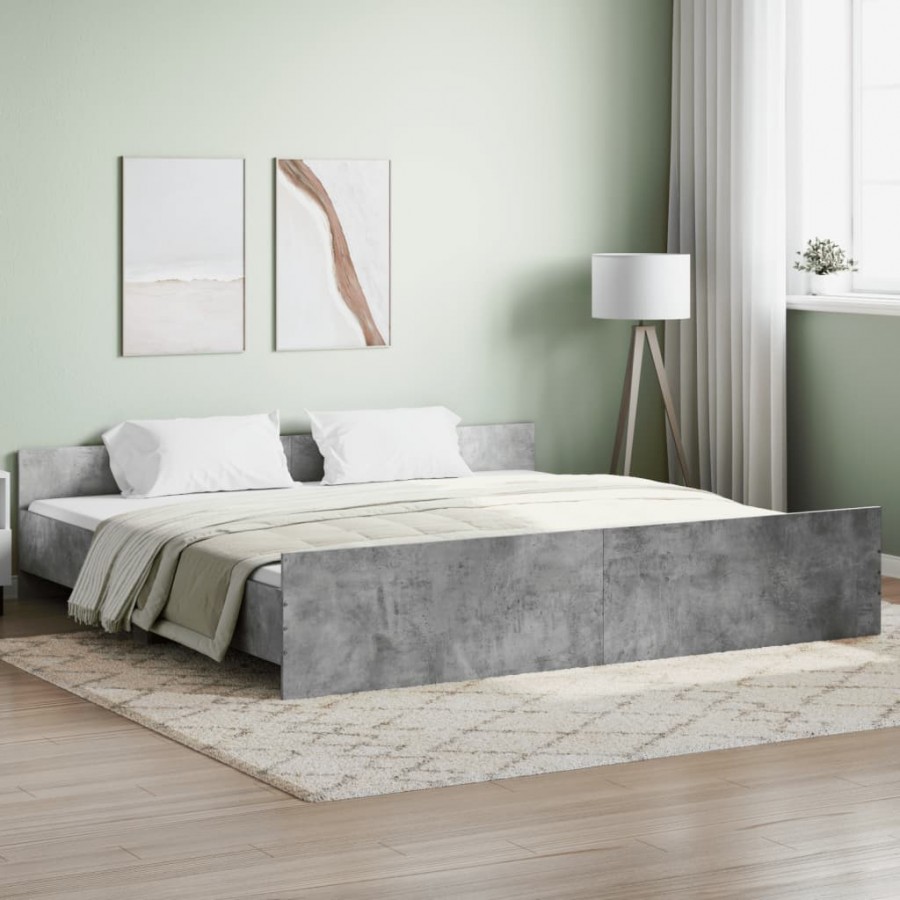 Cadre de lit tête de lit et pied de lit gris béton 200x200 cm