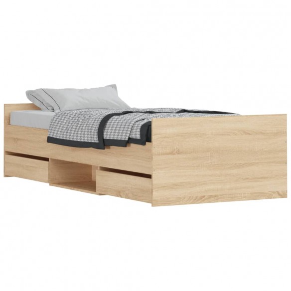 Cadre de lit tête de lit et pied de lit chêne sonoma 90x200 cm
