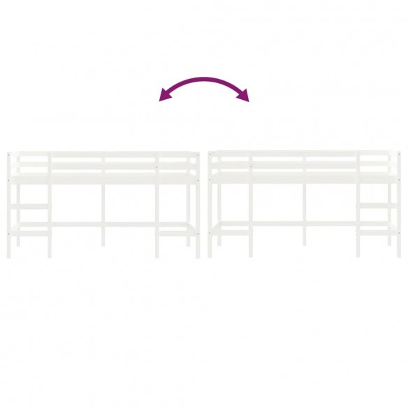 Lit mezzanine enfants échelle blanc 90x190 cm bois pin massif