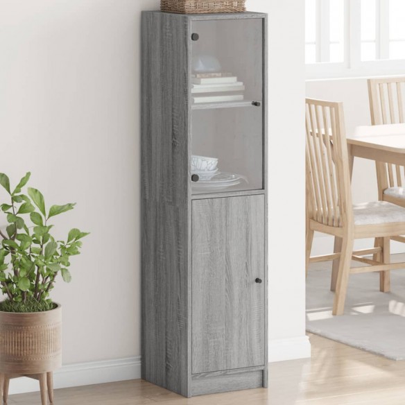 Buffet avec porte en verre sonoma gris 35x37x142 cm