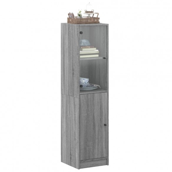 Buffet avec porte en verre sonoma gris 35x37x142 cm