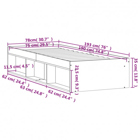 Cadre de lit blanc 75x190 cm petit simple