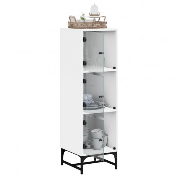 Buffet avec portes en verre blanc 35x37x120 cm