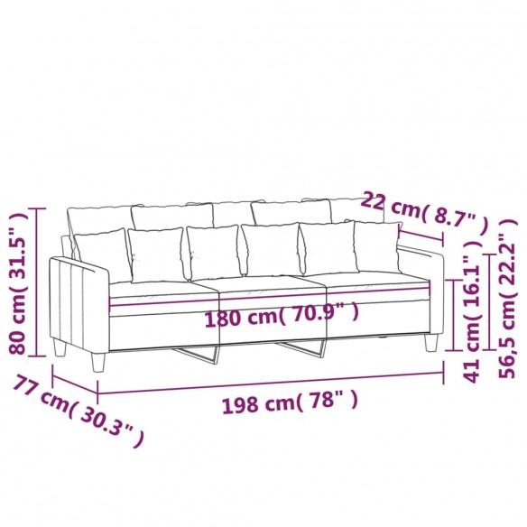 Canapé à 3 places Gris foncé 180 cm Tissu