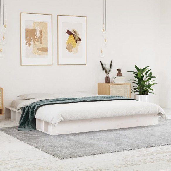Cadre de lit blanc 200x200 cm bois de pin massif