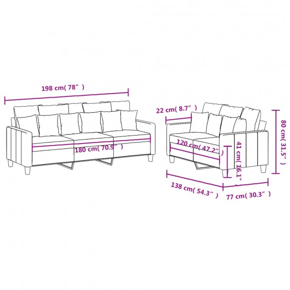 Ensemble de canapés 2 pcs avec coussins Jaune clair Tissu