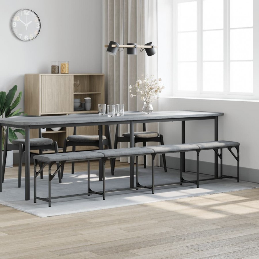 Banc à manger gris clair 248x32x45 cm acier et tissu
