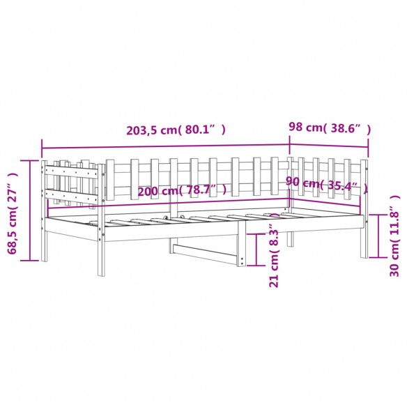 Lit de jour Blanc 90x200 cm Bois de pin massif