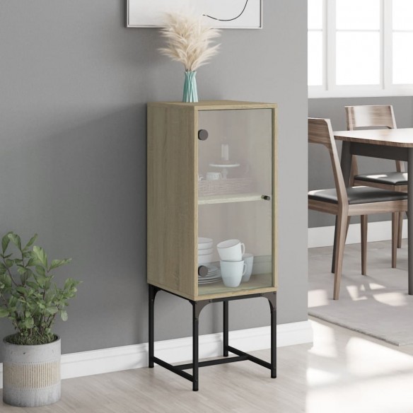 Armoire latérale avec porte en verre chêne sonoma 35x37x100 cm