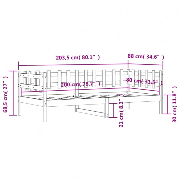 Lit de jour Blanc 80x200 cm Bois de pin massif