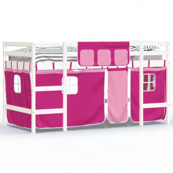 Lit mezzanine enfants et rideaux rose 80x200cm bois pin massif