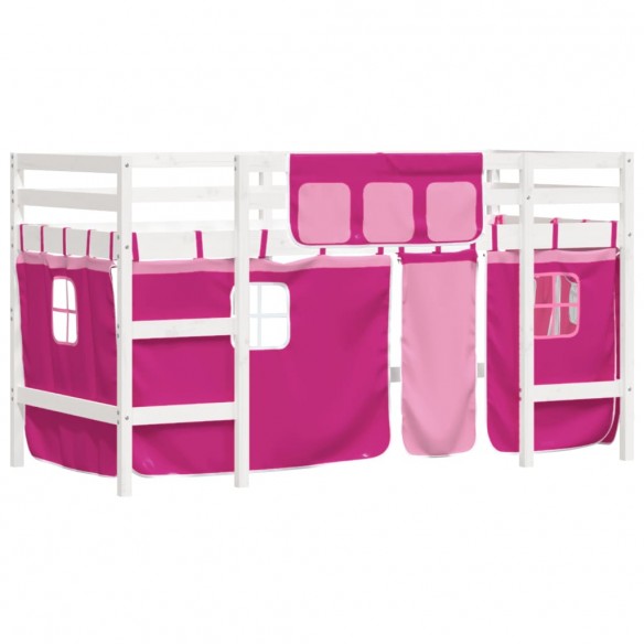 Lit mezzanine enfants et rideaux rose 80x200cm bois pin massif