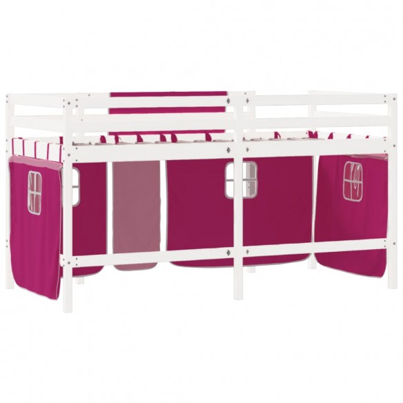 Lit mezzanine enfants et rideaux rose 80x200cm bois pin massif