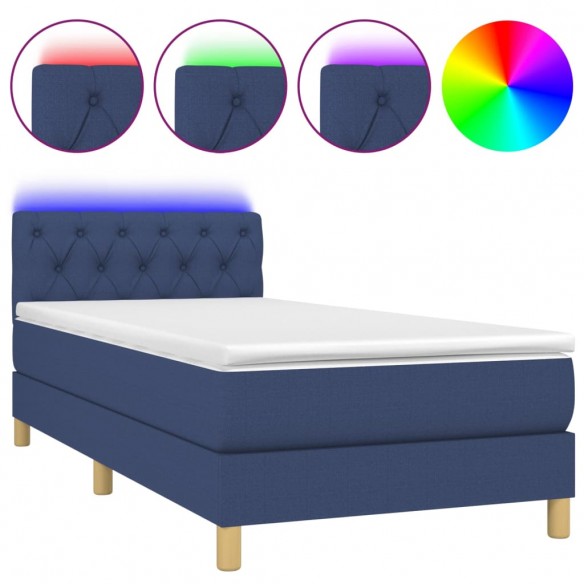 Cadre de lit avec matelas et LED Bleu 80x200cm Tissu