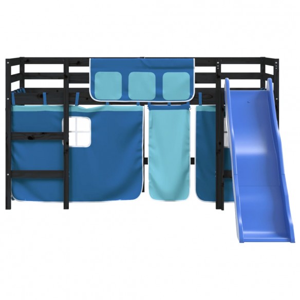 Lit mezzanine enfants et rideaux bleu 80x200cm bois pin massif