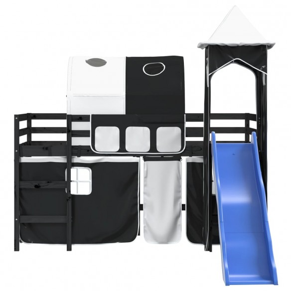 Lit mezzanine enfants et tour blanc/noir 90x200 cm pin massif