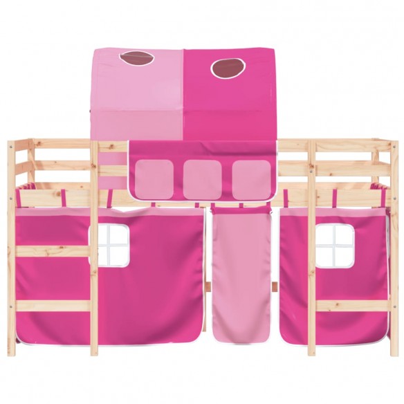 Lit mezzanine enfants avec tunnel rose 90x190cm bois pin massif