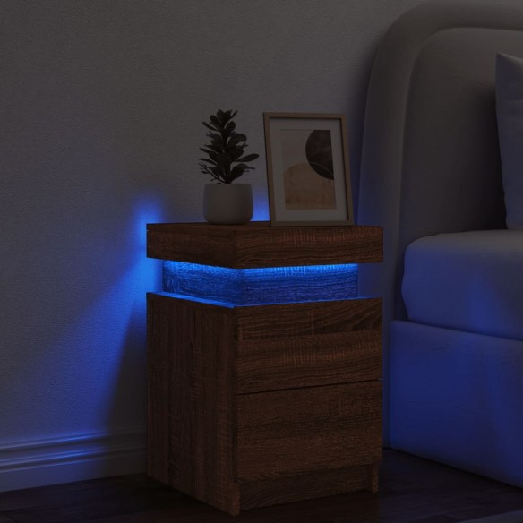 Table de chevet avec lumières LED chêne marron 35x39x55 cm