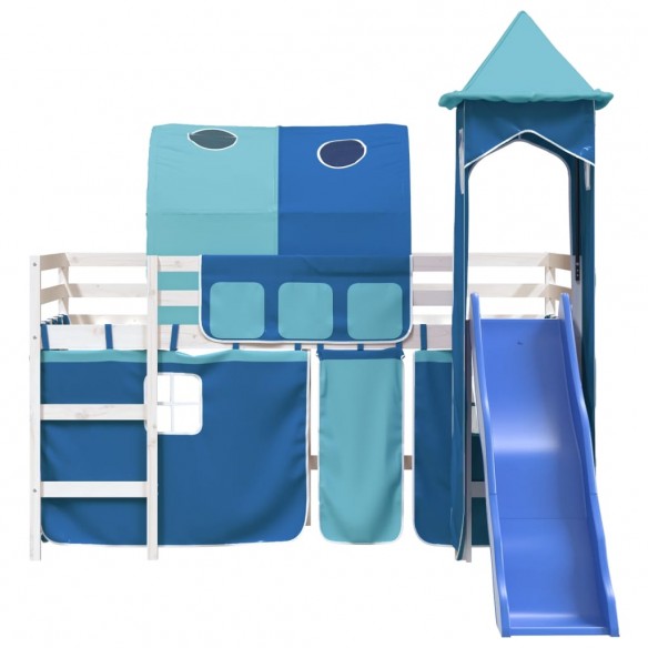 Lit mezzanine enfants avec tour bleu 80x200cm bois pin massif