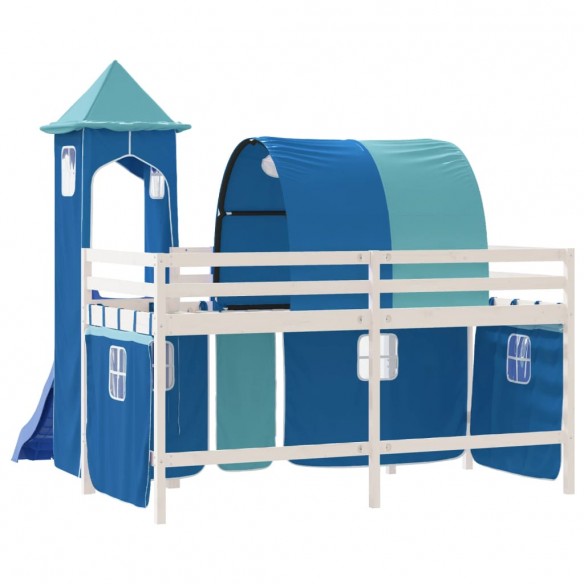 Lit mezzanine enfants avec tour bleu 80x200cm bois pin massif