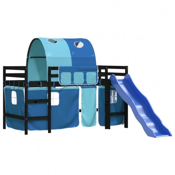 Lit mezzanine enfants et tunnel bleu 90x190 cm bois pin massif