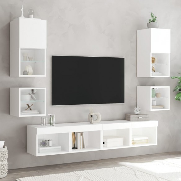 Meubles TV muraux avec lumières LED 2 pcs blanc 30x28,5x30 cm