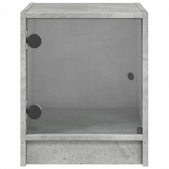 Table de chevet avec porte en verre gris béton 35x37x42 cm