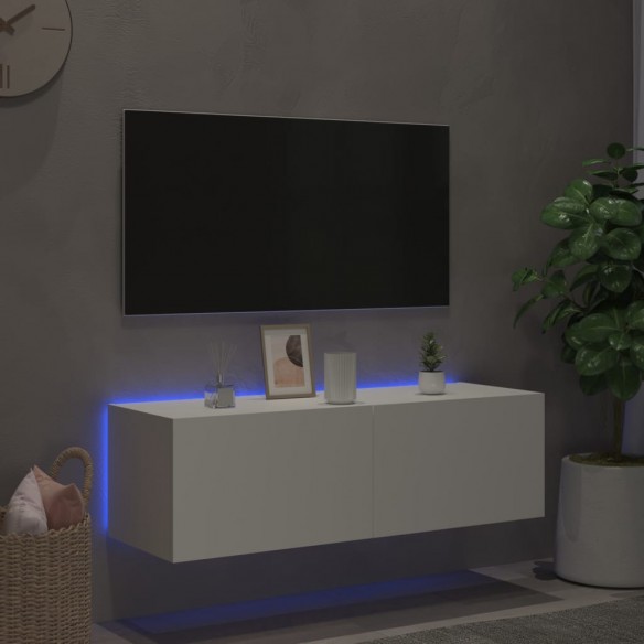 Meuble TV mural avec lumières LED blanc 100x35x31 cm