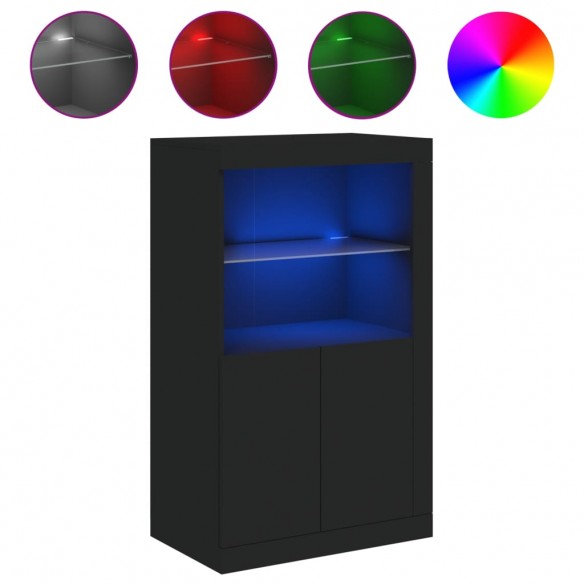 Armoire latérale avec lumières LED noir bois d'ingénierie