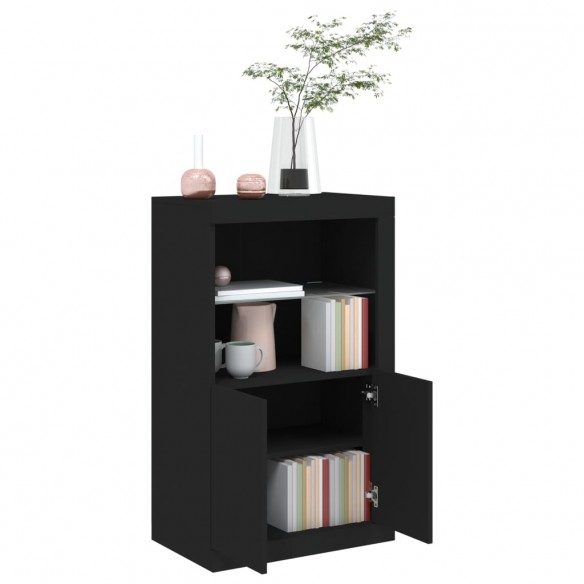 Armoire latérale avec lumières LED noir bois d'ingénierie