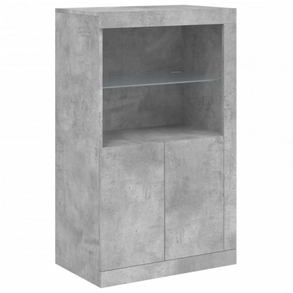 Armoire latérale avec lumières LED gris béton bois d'ingénierie