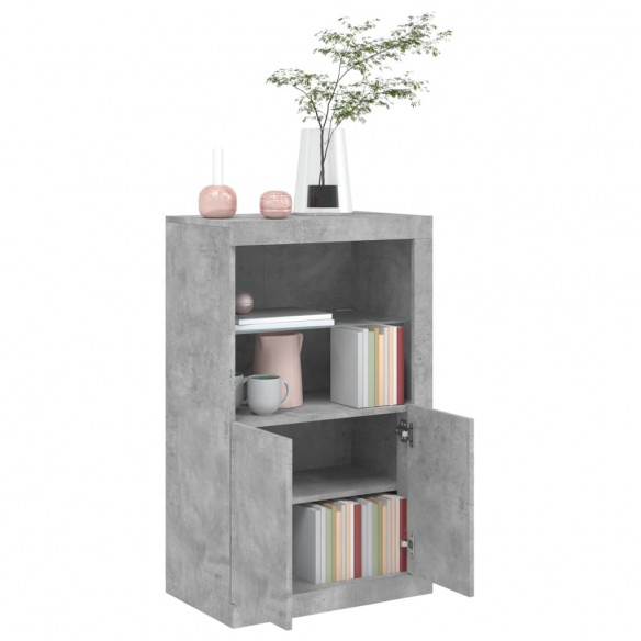 Armoire latérale avec lumières LED gris béton bois d'ingénierie