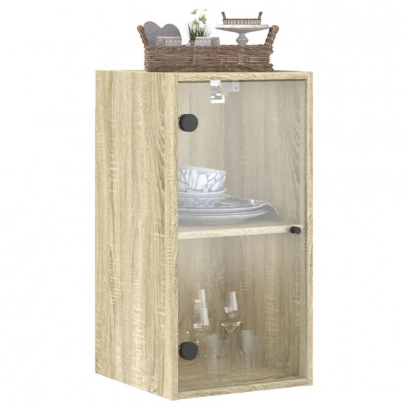 Armoire murale avec portes en verre chêne sonoma 35x37x68,5 cm