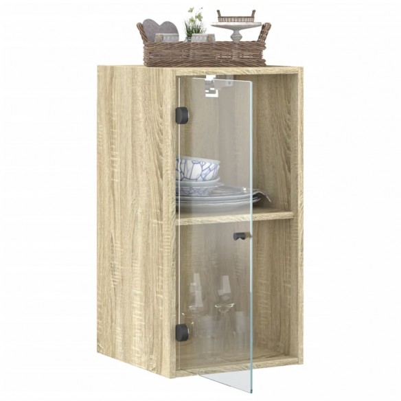 Armoire murale avec portes en verre chêne sonoma 35x37x68,5 cm