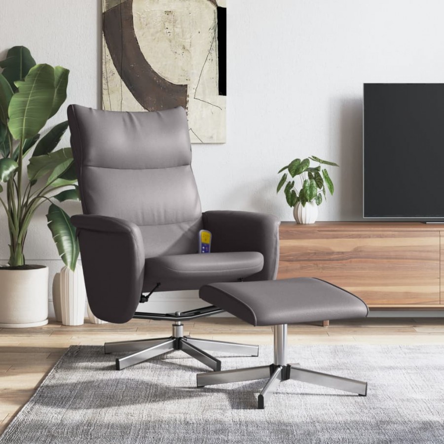 Fauteuil inclinable de massage avec repose-pied gris similicuir