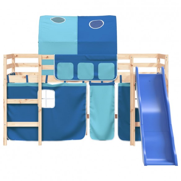 Lit mezzanine enfants avec tunnel bleu 80x200cm bois pin massif